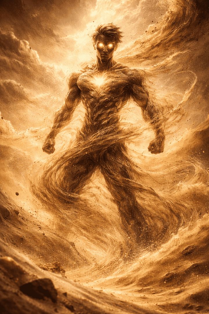 Sandstorm hero emerging in gold warrior wallpaper