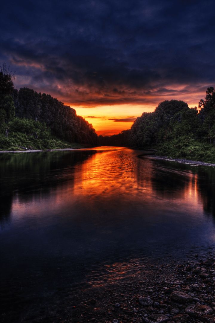 Serene river at sunset twilight nature wallpaper