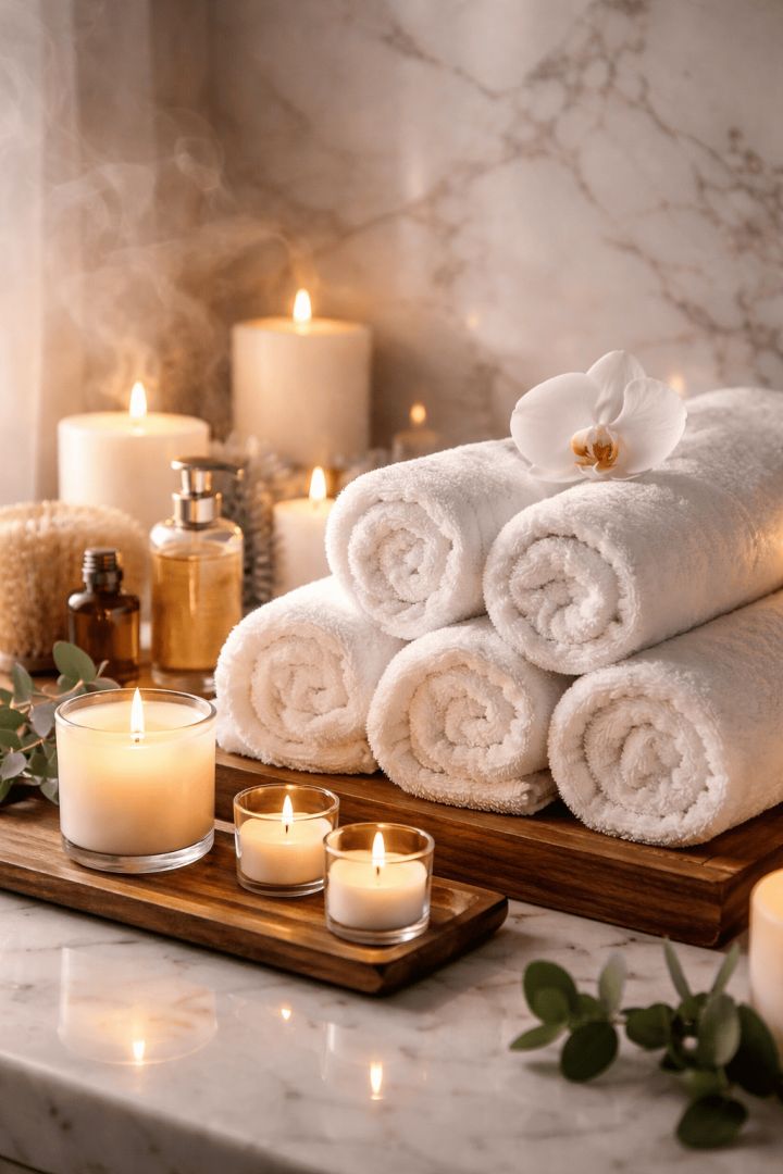 Serene spa with candles and orchid luxurious life wallpaper