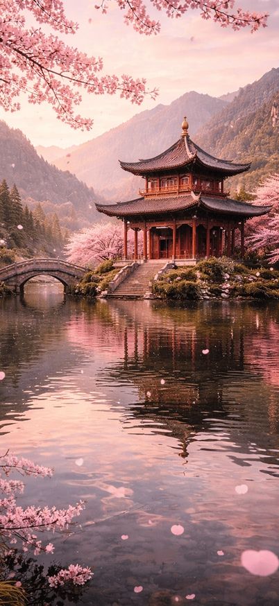 Serenity at a spring temple iphone wallpaper