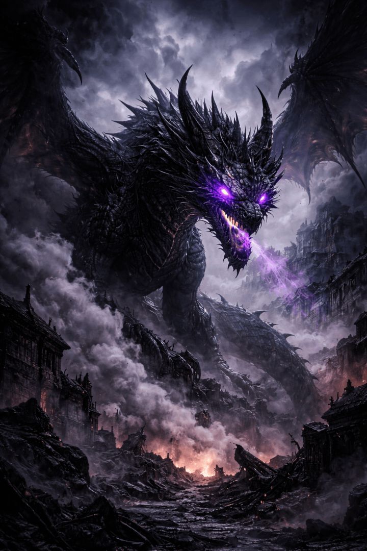 Shadow dragon amidst the ruins wallpaper