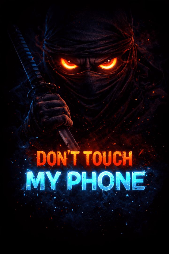 Shadow Ninja with Glowing Eyes – Don’t Touch My Phone Dark Neon Wallpaper wallpaper