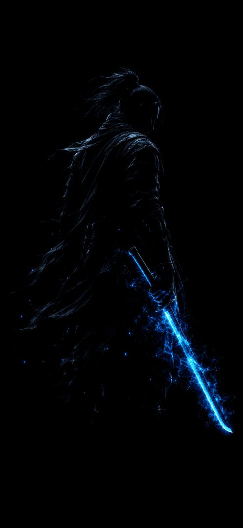Shadowed warrior with glowing sword wallpaper