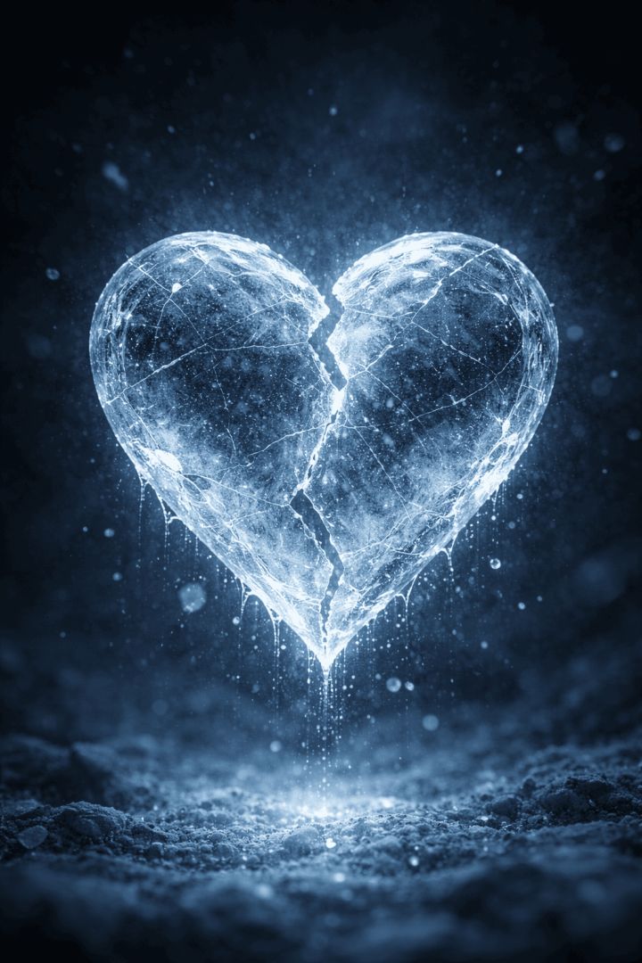 Shattered ice heart in blue light wallpaper