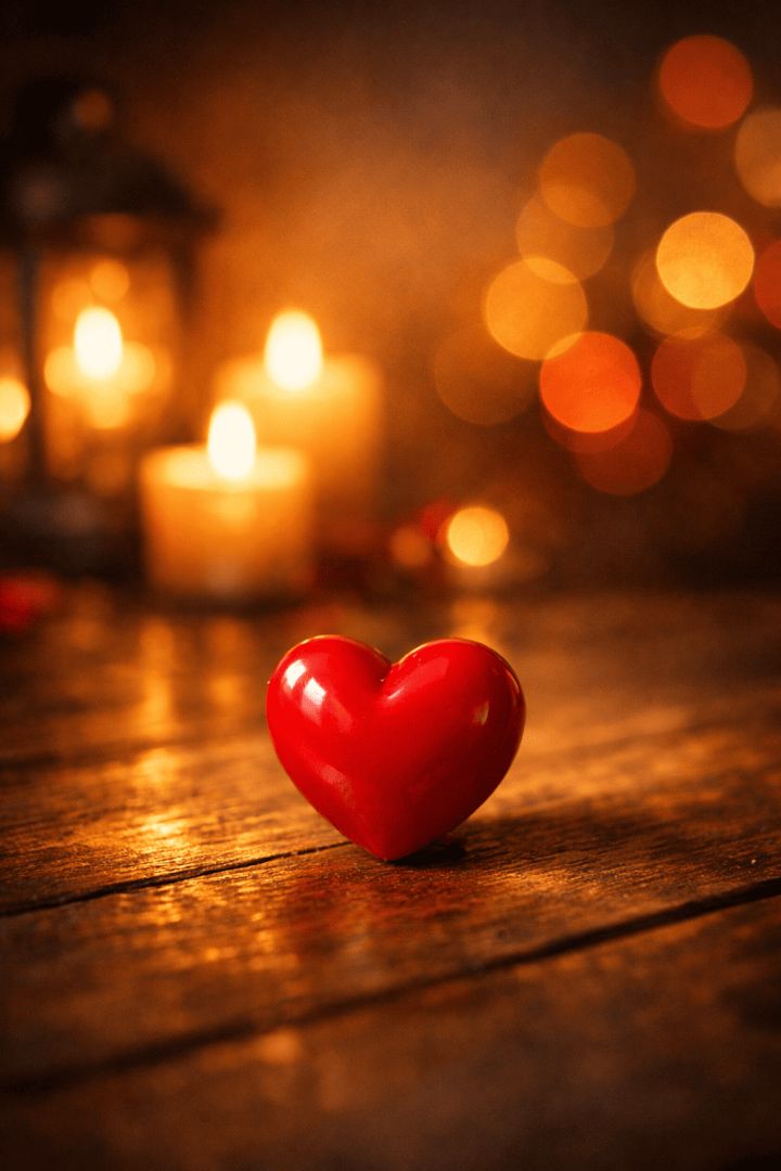 Shiny red heart on rustic wood wallpaper