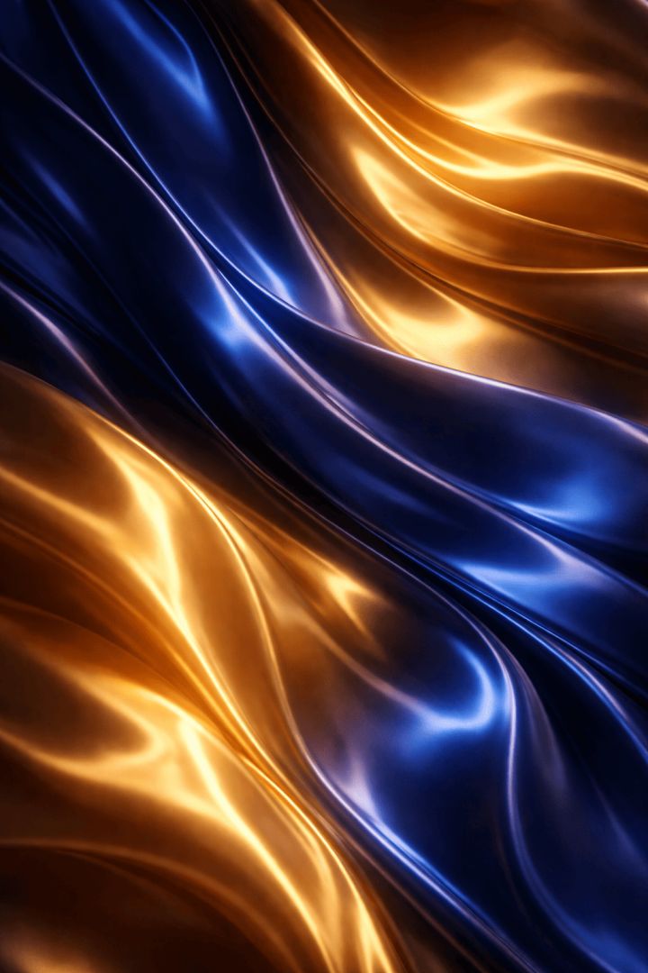 Silk waves of blue and gold wallpaper