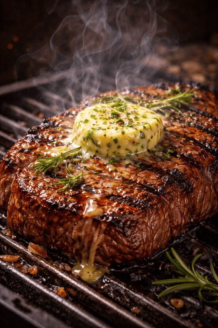 Sizzling ribeye with melting herb butter wallpaper