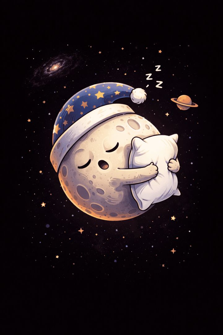 Sleepy moon drifting through space funny wallpaper