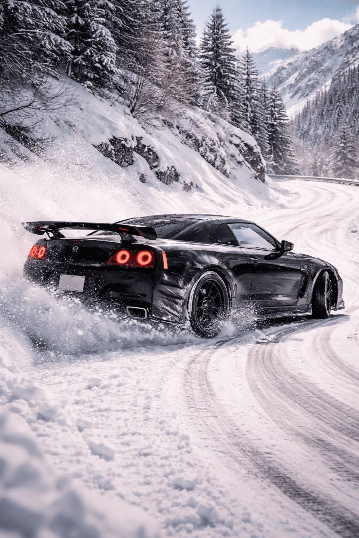 Snowy drift with a sleek sports car wallpaper