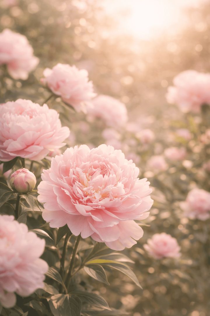 Soft pink peonies in warm sunlight flowers wallpaper