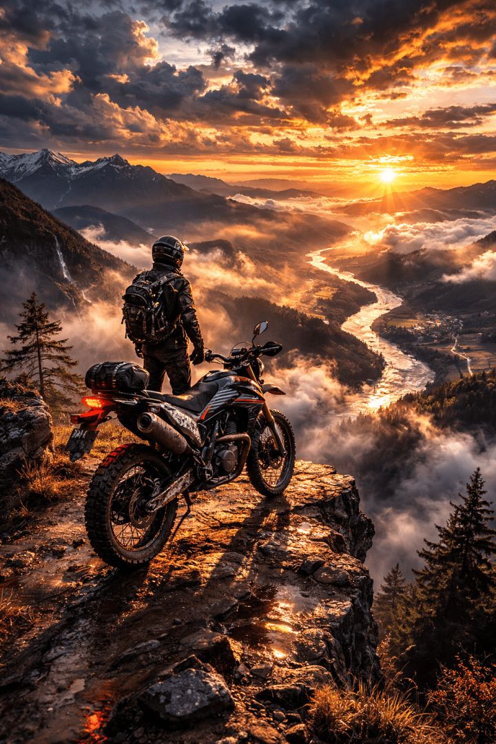 Solo rider at sunset cliff edge wallpaper