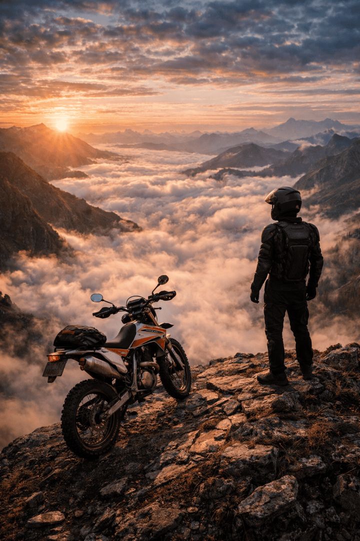 Solo rider at sunset cliff edge beautiful wallpaper