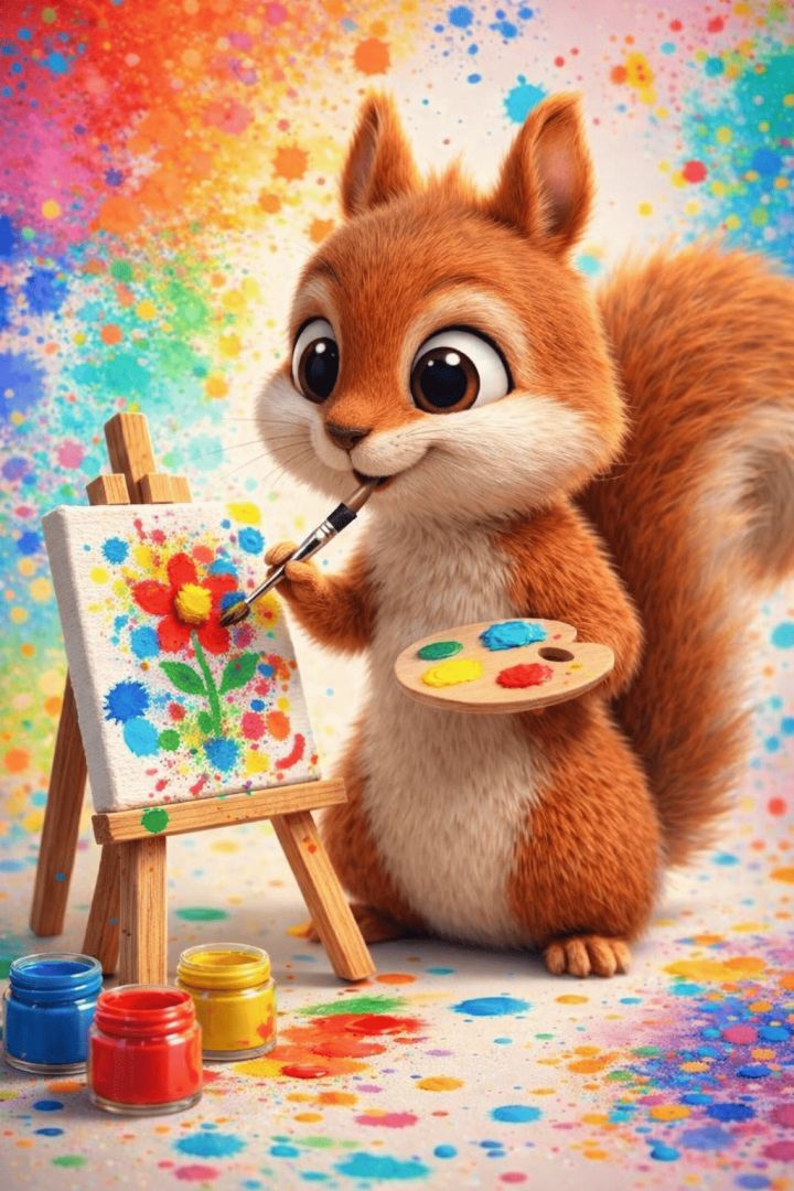 Squirrel artist at work wallpaper