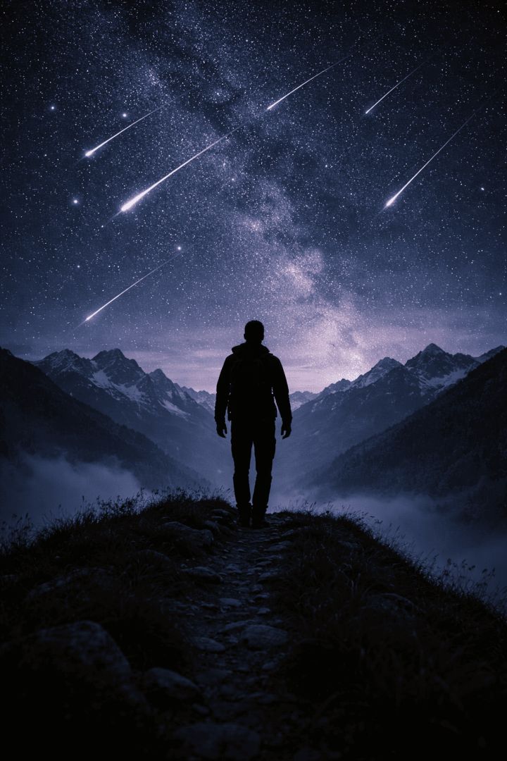 Stargazing on a mountain ridge hiking wallpaper