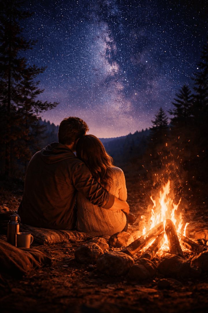 Starry night by the campfire wallpaper