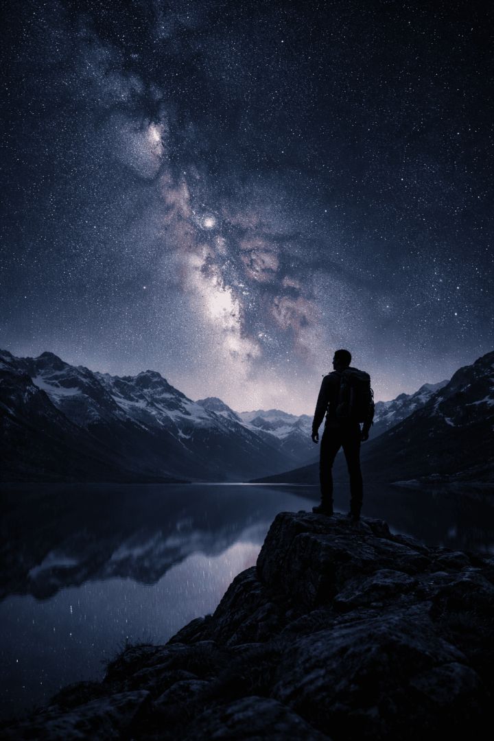 Starry night over mountain solitude wallpaper