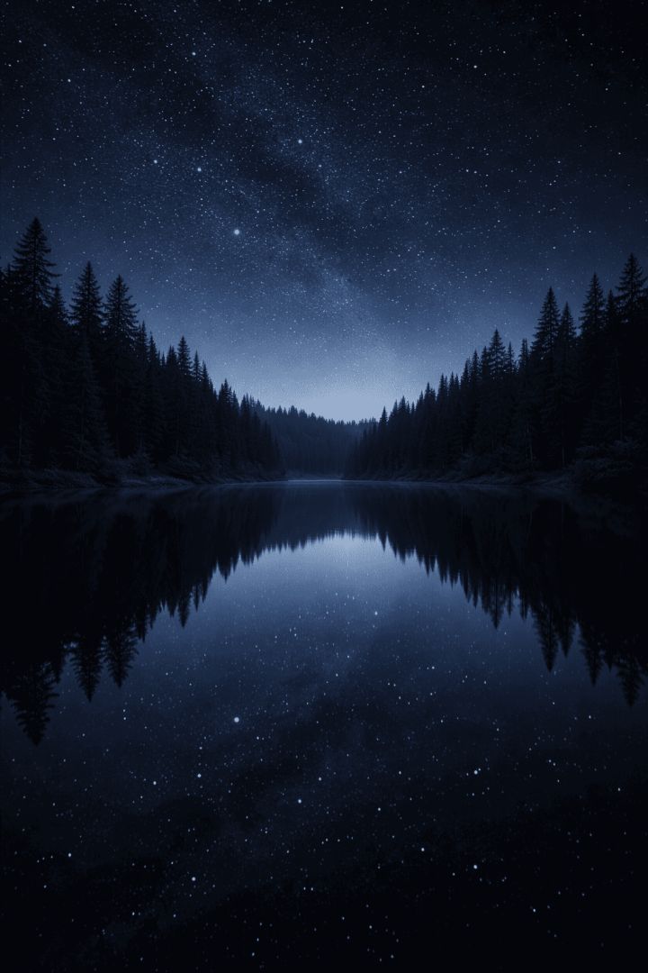 Starry serenity over a quiet lake wallpaper