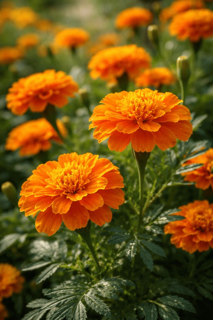 Sunlit marigolds in full bloom flowers wallpaper