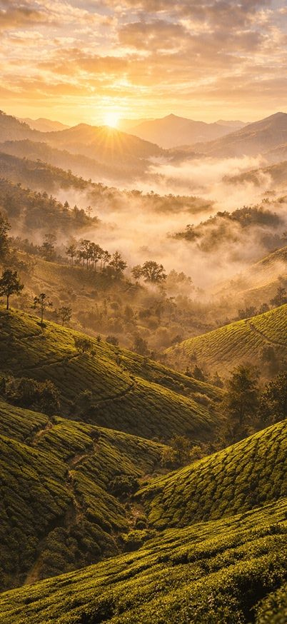 Sunrise over Munnar tea plantations Iphone wallpaper