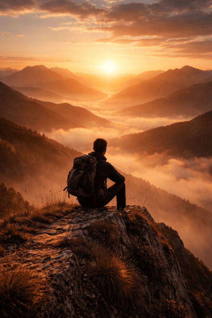 Sunrise serenity from mountain's edge wallpaper