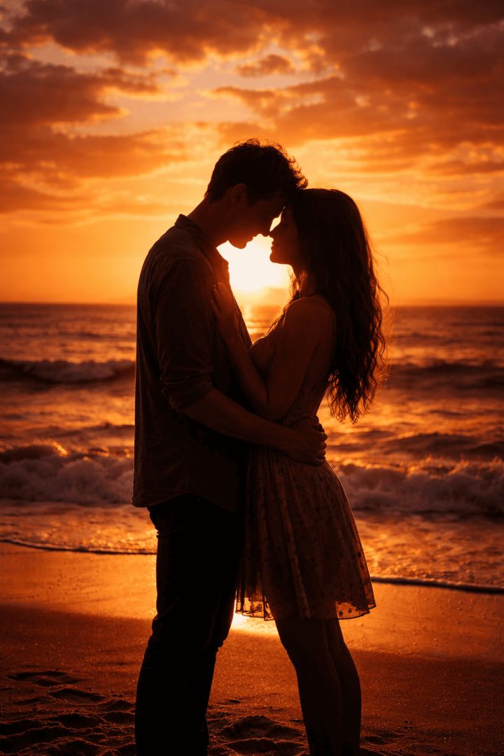 Sunset embrace by the ocean wallpaper