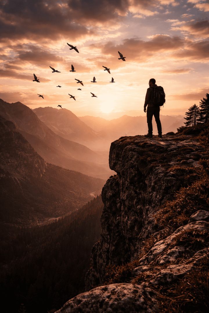 Sunset hike over rugged mountains hiking wallpaper