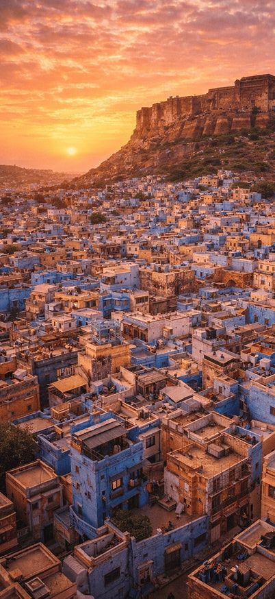 Sunset over Jodhpur's blue city wallpaper