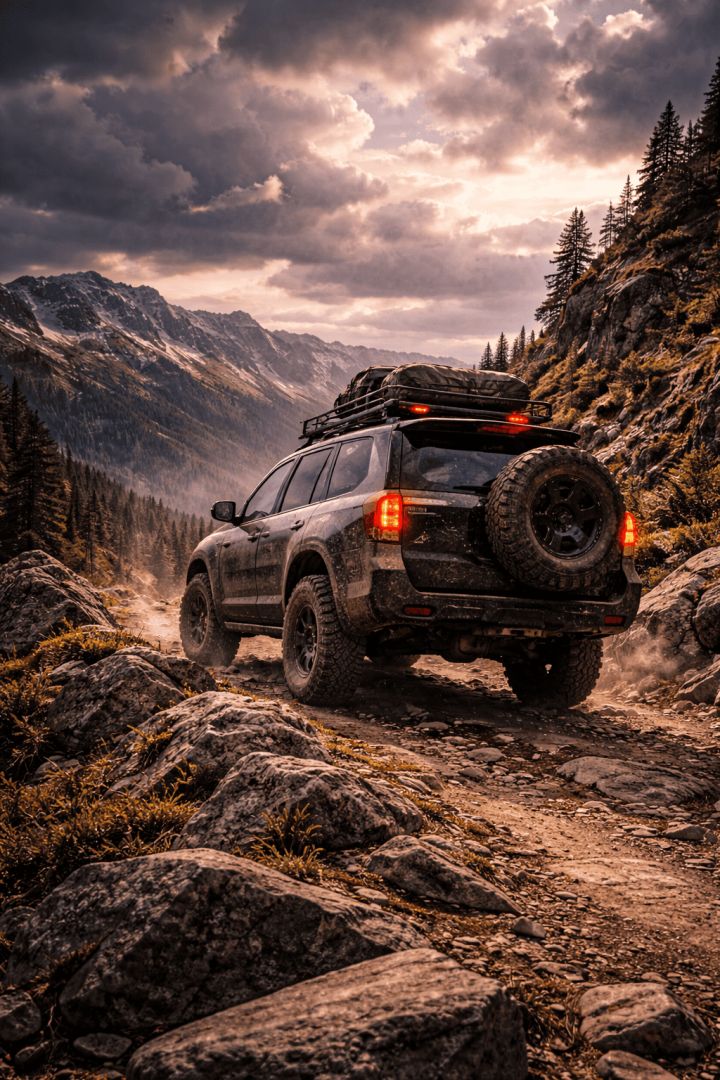 SUV conquering rugged mountain trail wallpaper