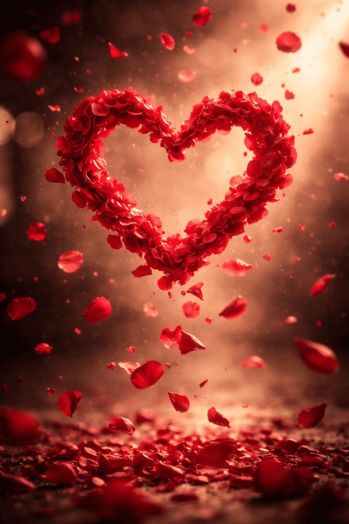 Swirling rose petals form a heart wallpaper