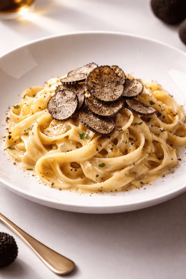 Tagliatelle with black truffle and parsley food wallpaper