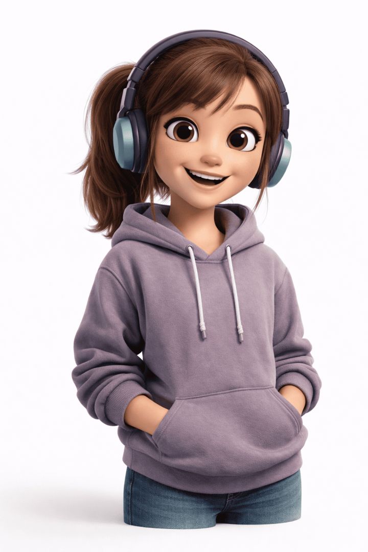 Teen girl with teal headphones 3d  wallpaper wallpaper