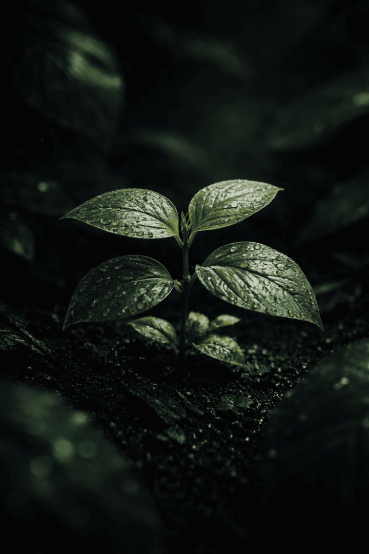 Tiny Dewy Seedling in Dark Forest – Minimal Nature Growth Wallpaper 4K 🌱🌧️ wallpaper