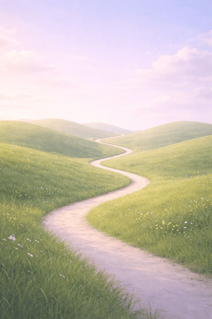 Tranquil path through green hills minimalist wallpaper