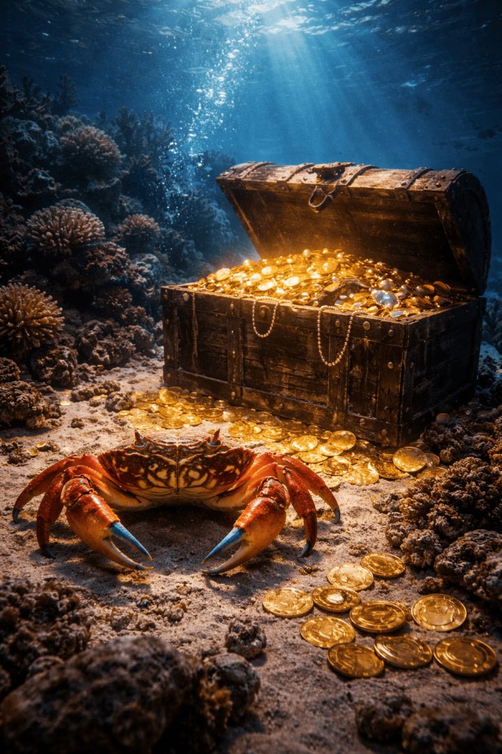 Treasure chest and vibrant sea life aquatic animals wallpaper