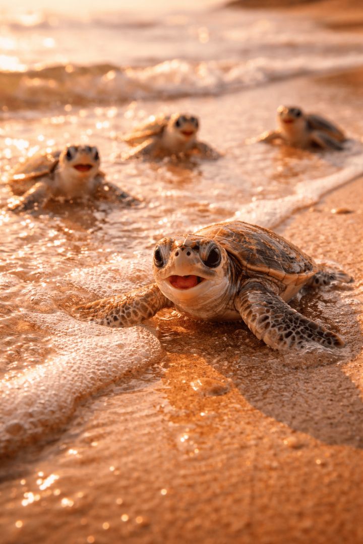 Turtle trot by the shore cute wallpaper