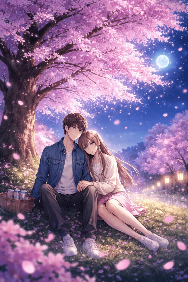 Under the glowing cherry blossoms wallpaper