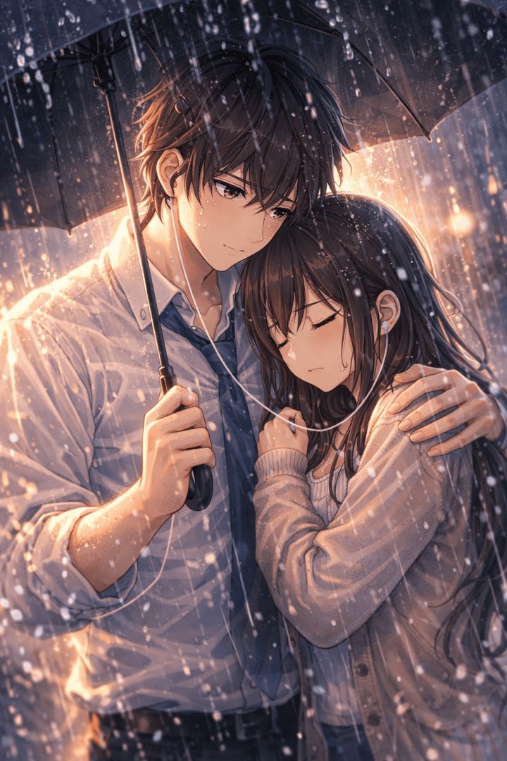 Under the rain's protective embrace wallpaper