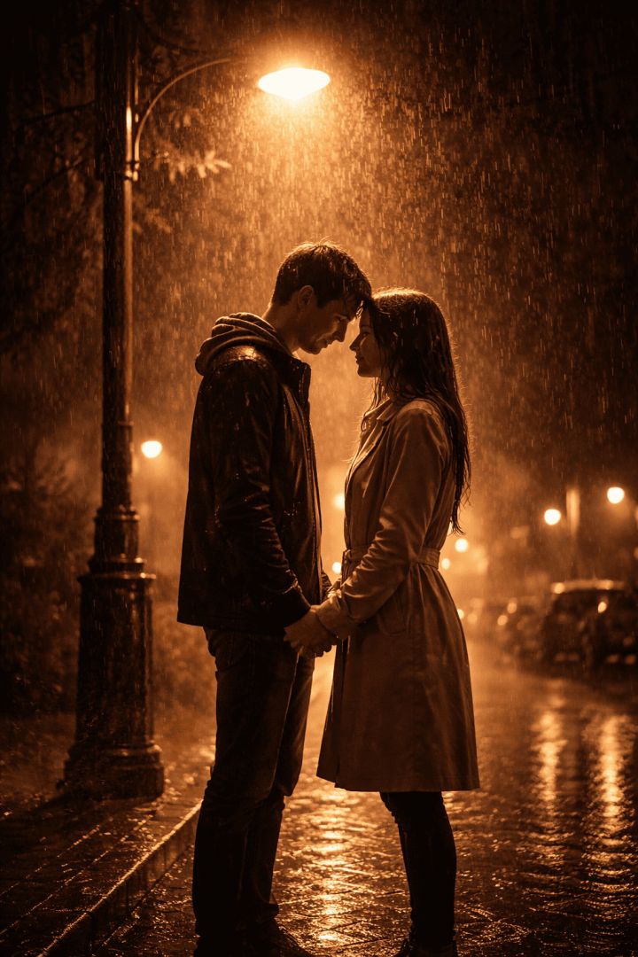 Under the streetlight in the rain wallpaper