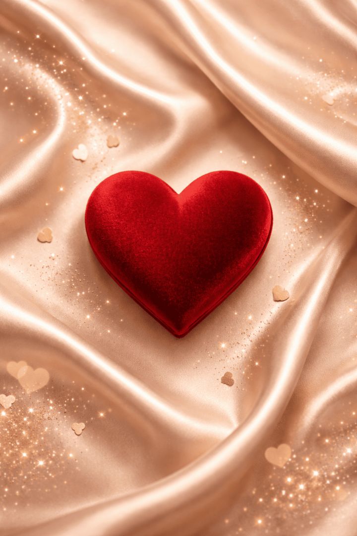 Velvet heart on satin backdrop wallpaper