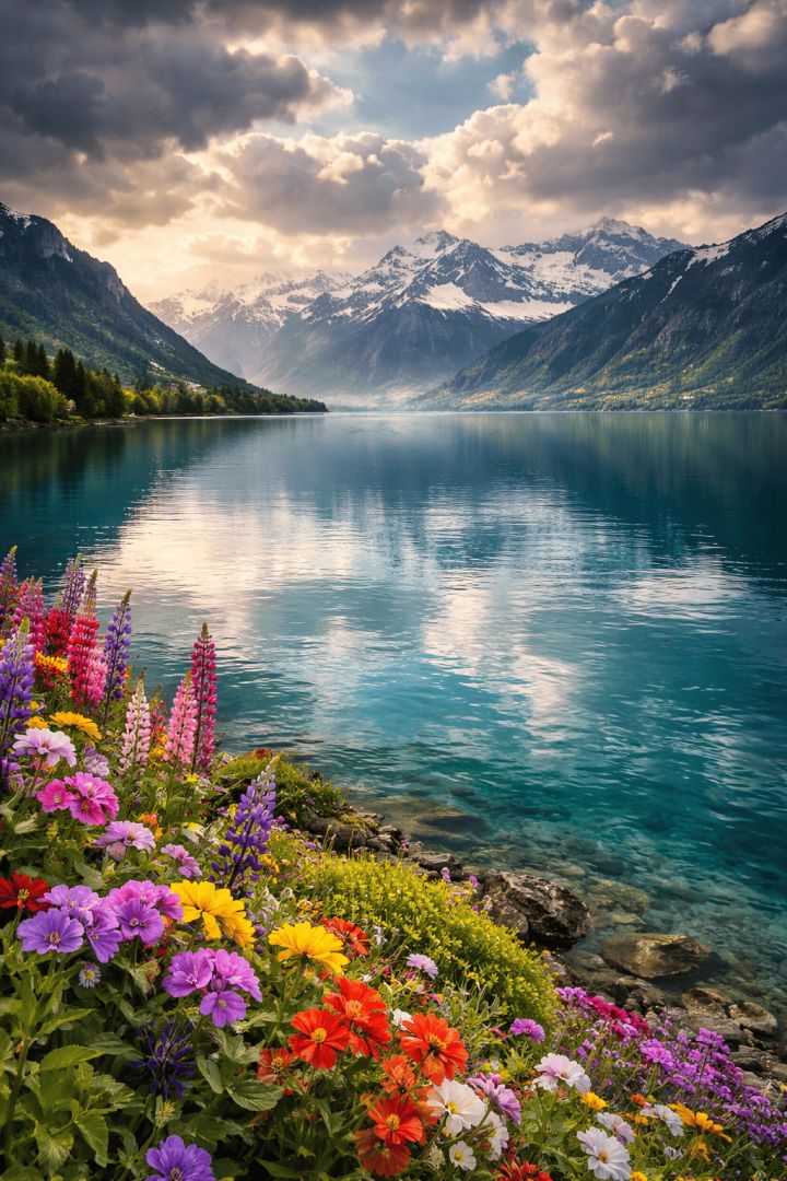 Vibrant blooms by Lake Geneva wallpaper