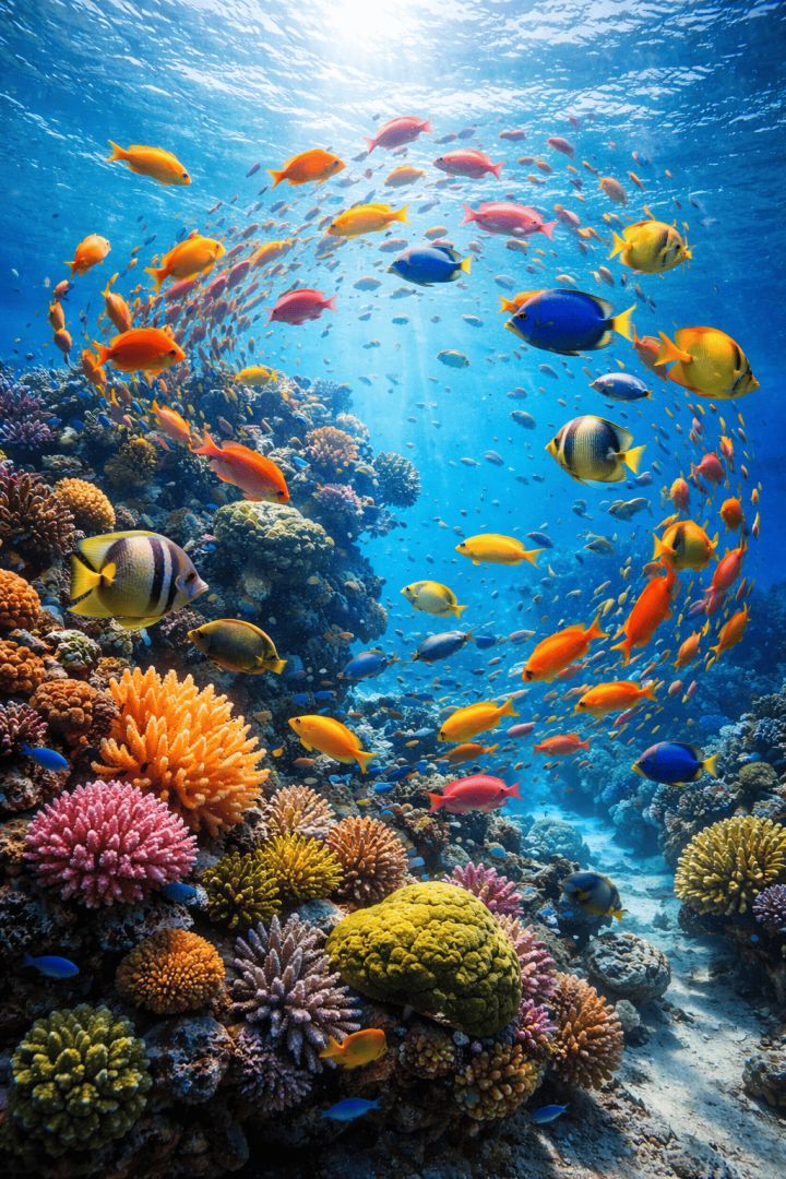 Vibrant coral reef and tropical fish aquatic animals wallpaper