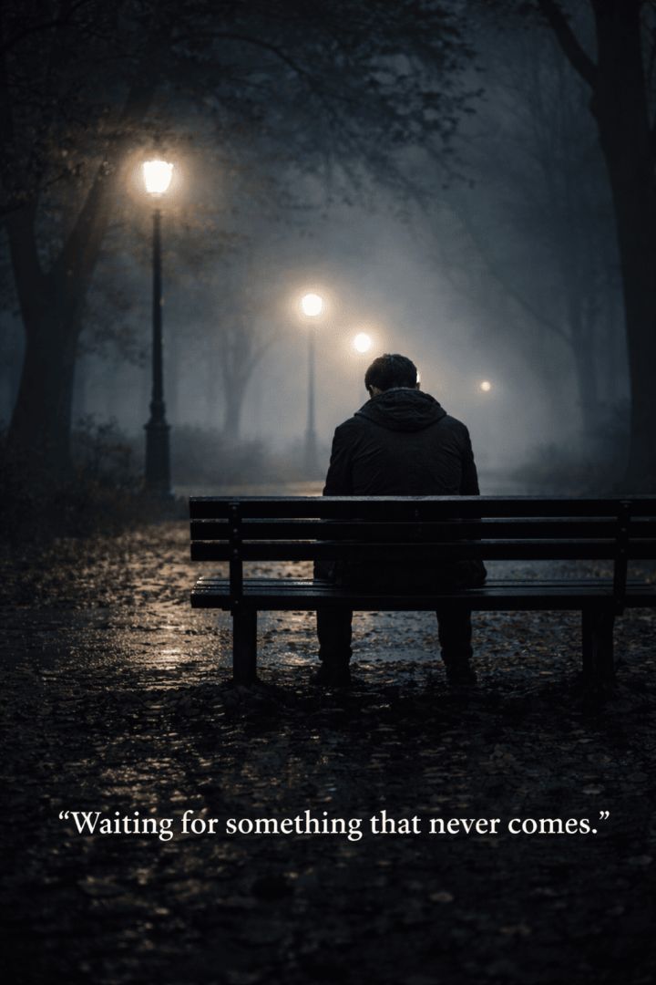 Waiting in the foggy stillness sad wallpaper