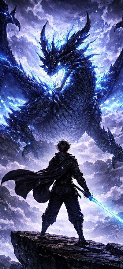 Warrior vs dragon in stormy clash wallpaper