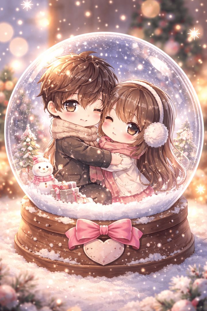 Winter love inside a snow globe wallpaper