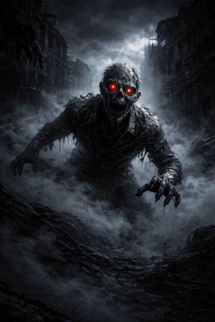 Zombie emerging from the fog horror wallpaper